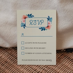 Vintage Floral Marine Blue Rsvp Card with Response on Cream Card
