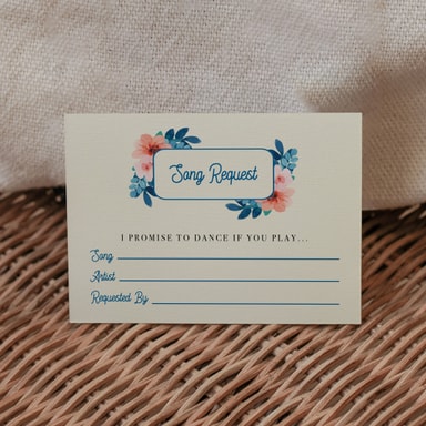 Vintage Floral Marine Blue Song Request Card on Cream Card