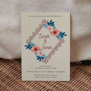 Vintage Floral Mauve Wedding Invitation on Cream Card