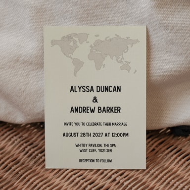 Vintage World Traveller Map Ivory Wedding Invitation on Cream Card