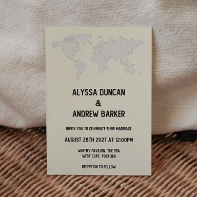 Vintage World Traveller Map Light Grey Wedding Invitation on Cream Card